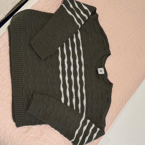 CAbi Sweaters - CAbi Olive and White Striped Sweater